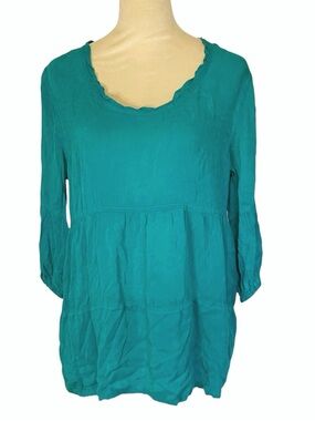 Tianello Teal Silk Peasant Tunic